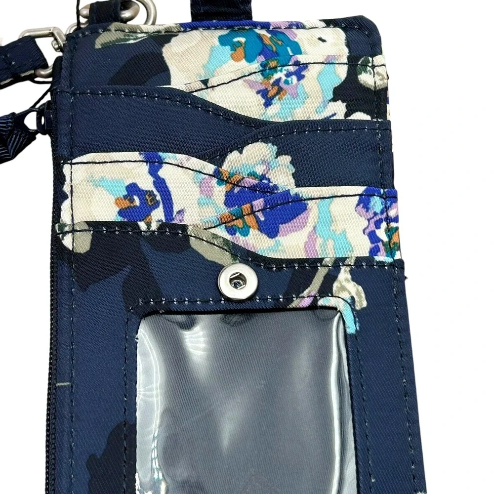Vera Bradley Quilted Card Case Wristlet Wallet Navy Blue‎ with ID Window